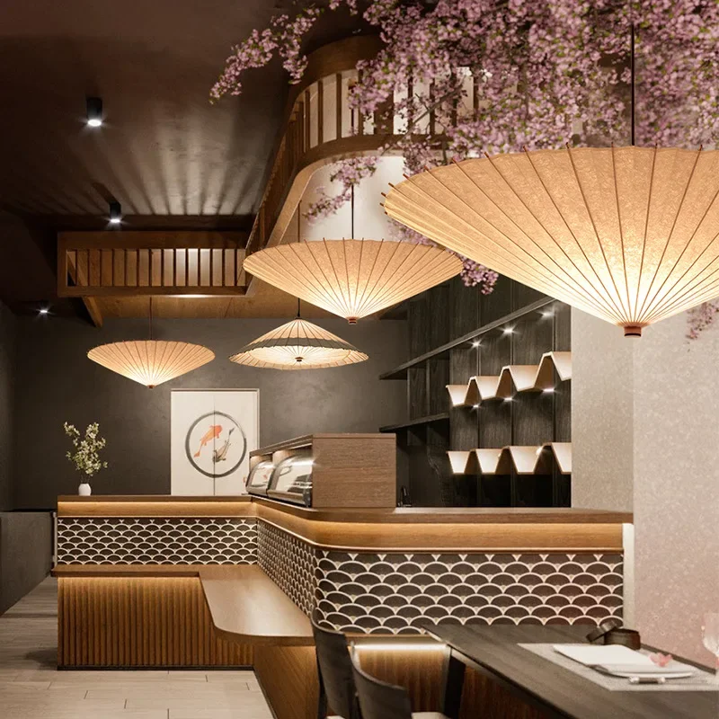 

Japanese Wabi Sabi Umbrella Ceiling Pendant Lamp Rice Paper Chandelier Dining Table Light Home Decoration Indoor Bedroom Lights