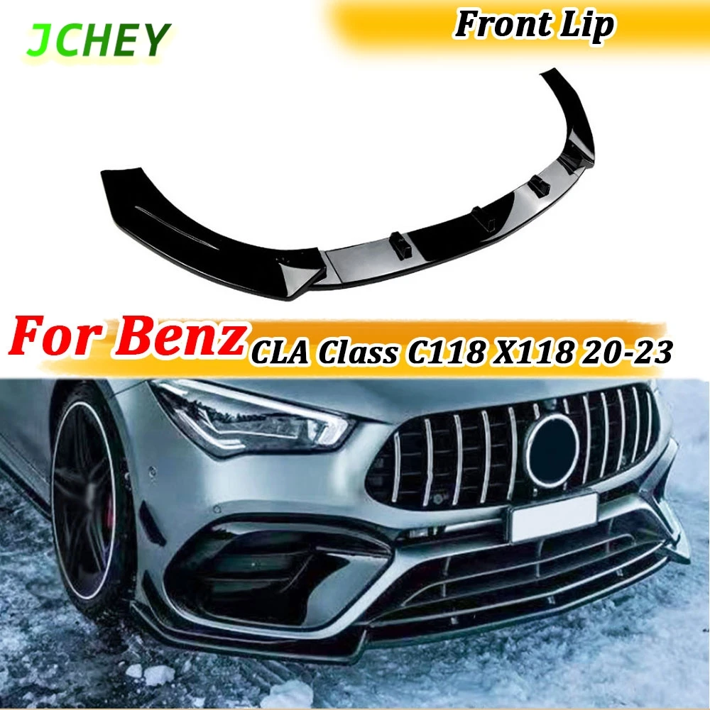 

ABS Car Front Bumper Lip Spoiler Body Kits For Mercedes Benz CLA Class C118 X118 AMG 2020-2023 Gloss Black Front Lip Guard