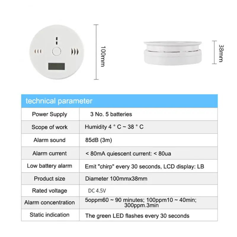 Sensitive Home CO2 Sensor Detector Wireless CO Carbon Monoxide Poisoning Smoke Gas Sensor Warning Alarm Detector LCD Indicator