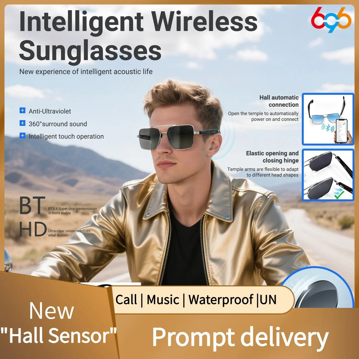 

New Fashion Smart Glasses Headphone 2 In 1 Wireless Blue Tooth HD Call Remote Control Photography Men Women Travel Sunglasses