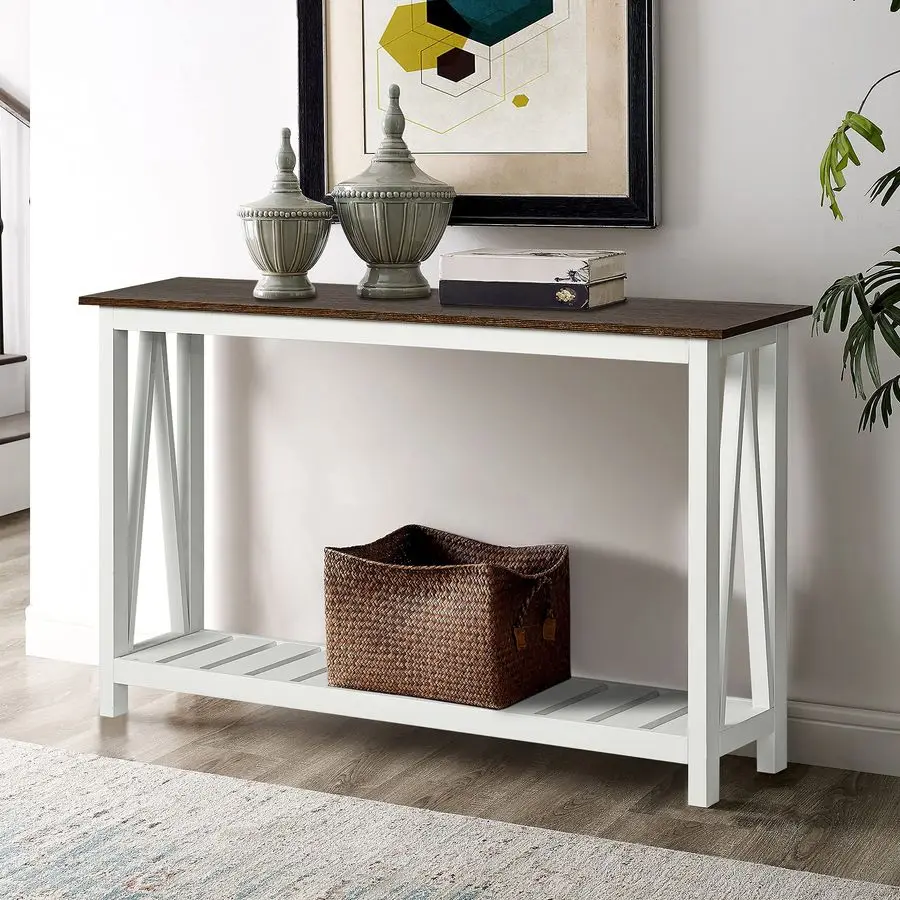 

Farmhouse Console Table, Rustic Vintage Narrow Sofa Table for Entryway, Living Room, Hallway, 40 White