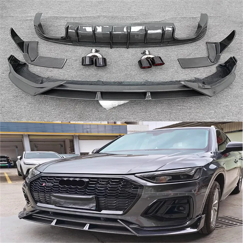 

For Audi Q5/Q5L 2021 2022 2023 ReaI Carbon Fiber Bumper Front Lip Rear Lip Exhaust Port Baojiao Spoiler Kit