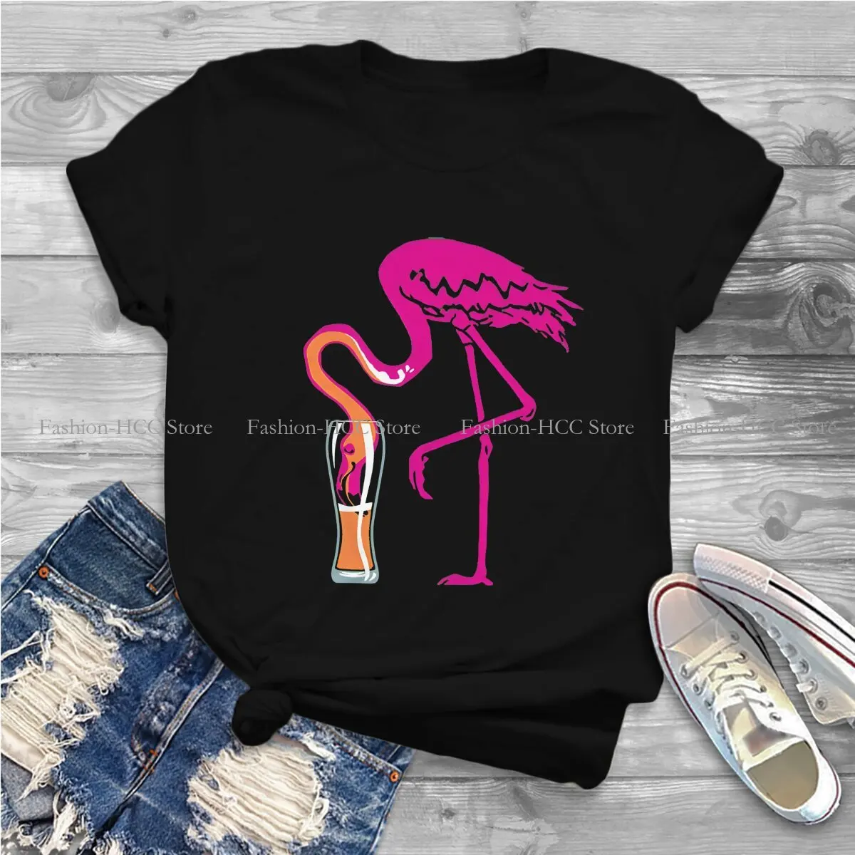 Flamingo-Ing-Going-Gone! Casual Polyester TShirt Flamingo Animals Printing Streetwear Leisure T Shirt Female