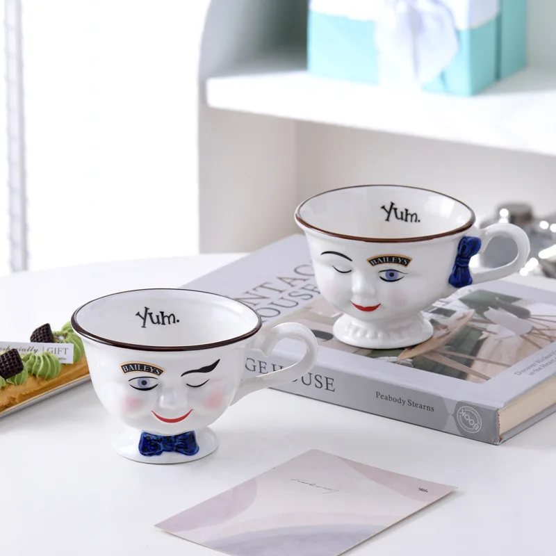 

Creative Retro Face Bow Couple Pair Cup, Office Coffee Milk Ceramic Cup Mug Mugs Cups