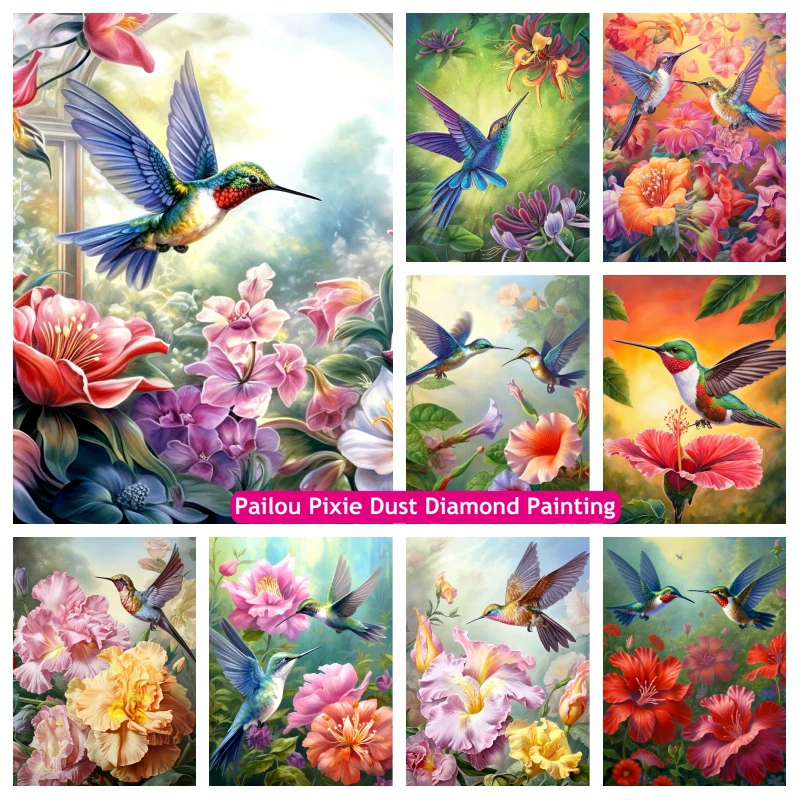 Beautiful Humming Bird And Flowers AB Diamond Art Painting 5d Diy Cute Animals Cross Stitch Mosaic Home Decor Hand Gift