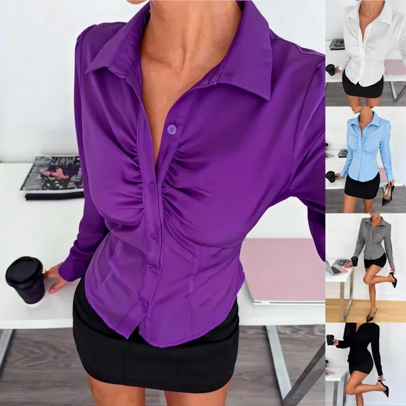 

Women's Blouses Spring Summer New Elegant Shirt Casual Fashion Long Sleeve White Folds Simple Women Tops Clothing 2026
