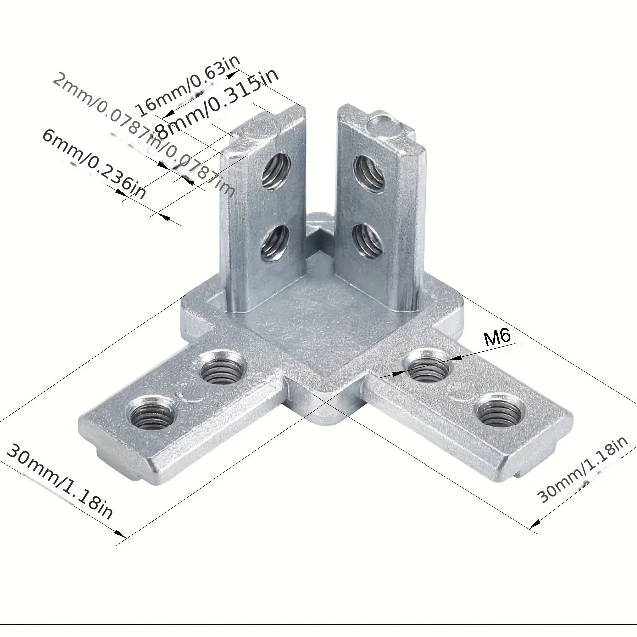 ข้อต่อ 3 ทาง 8 ชิ้น สำหรับโปรไฟล์อะลูมิเนียมมาตรฐานยุโรป รุ่น 2020 3030 1515 พร้อมสกรู