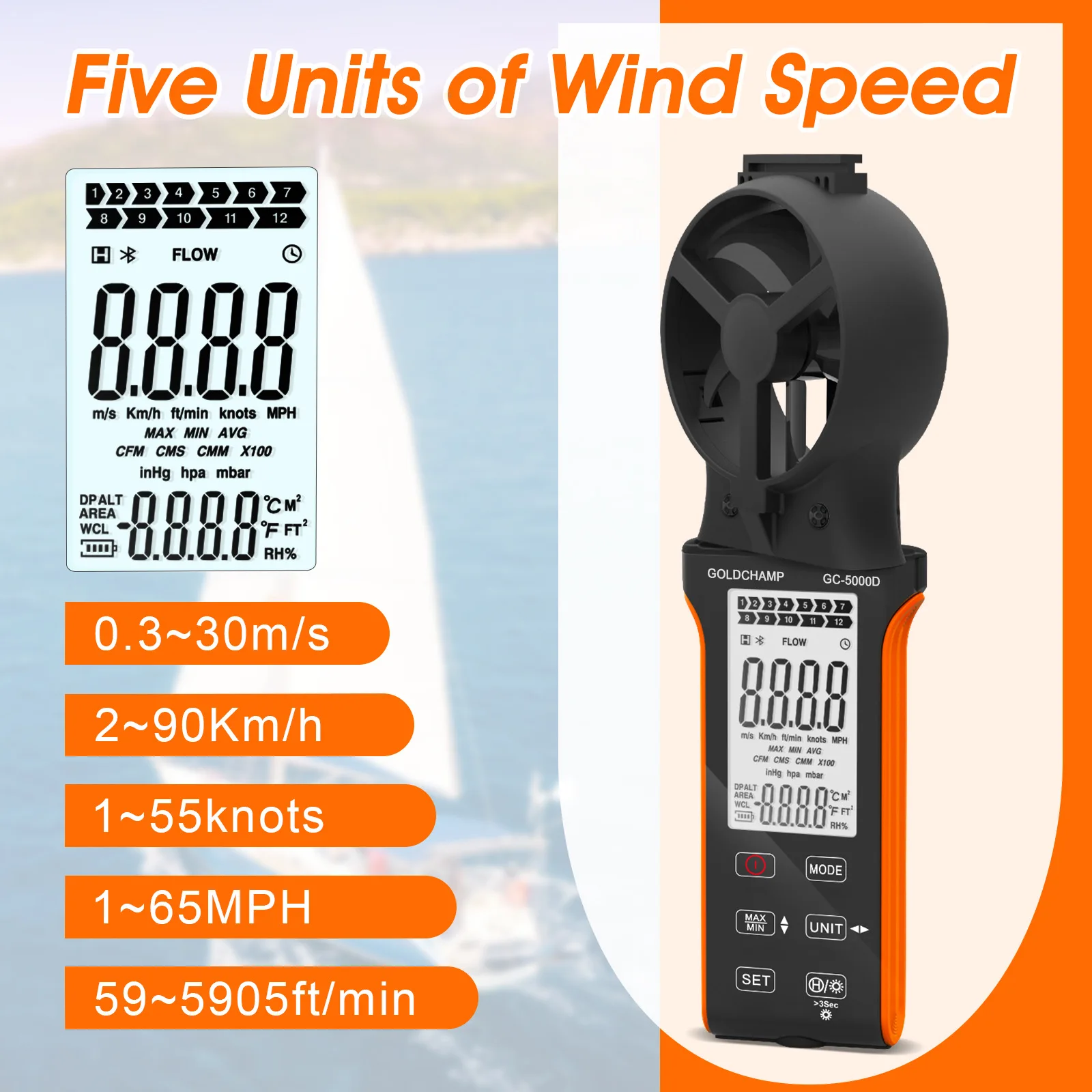 

5000D High Precision Handheld Digital Anemometer Hot Selling Wind Speed Meter Origin and Source
