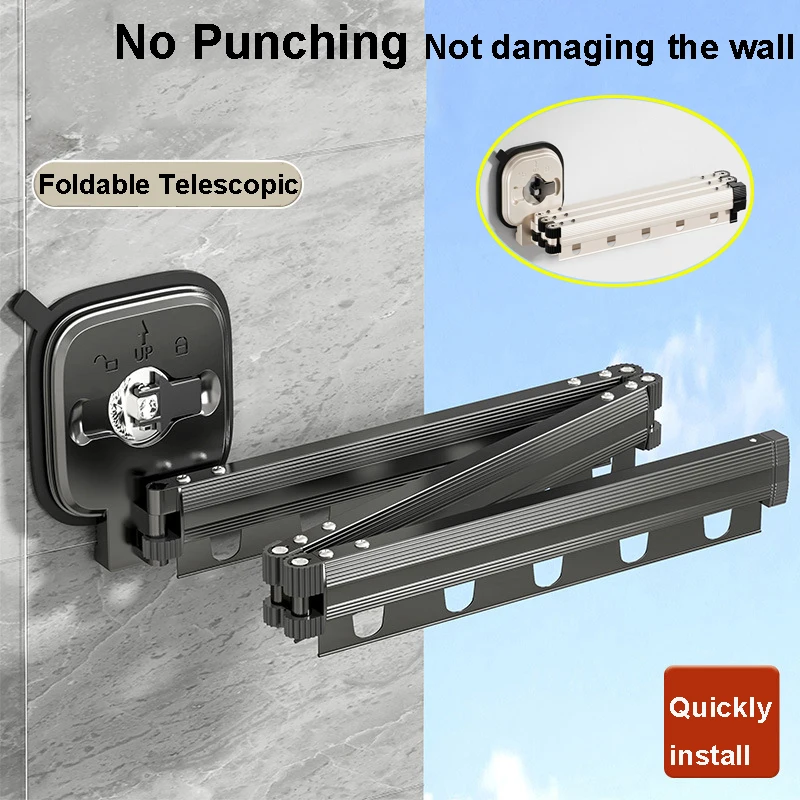 

2025Suction Cup Retractable Cloth Drying Rack Household Wall Mount Laundry Drying Rack for Drying Towel Clothes Space Saving