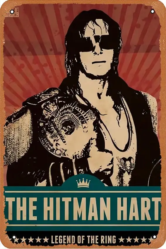 Bret The Hitman Hart Retro Metal Tin Sign Funny Wall Art Decorations For Kitchen Home Wall Decor Bar Signs Plaques 12 x 8 Inch