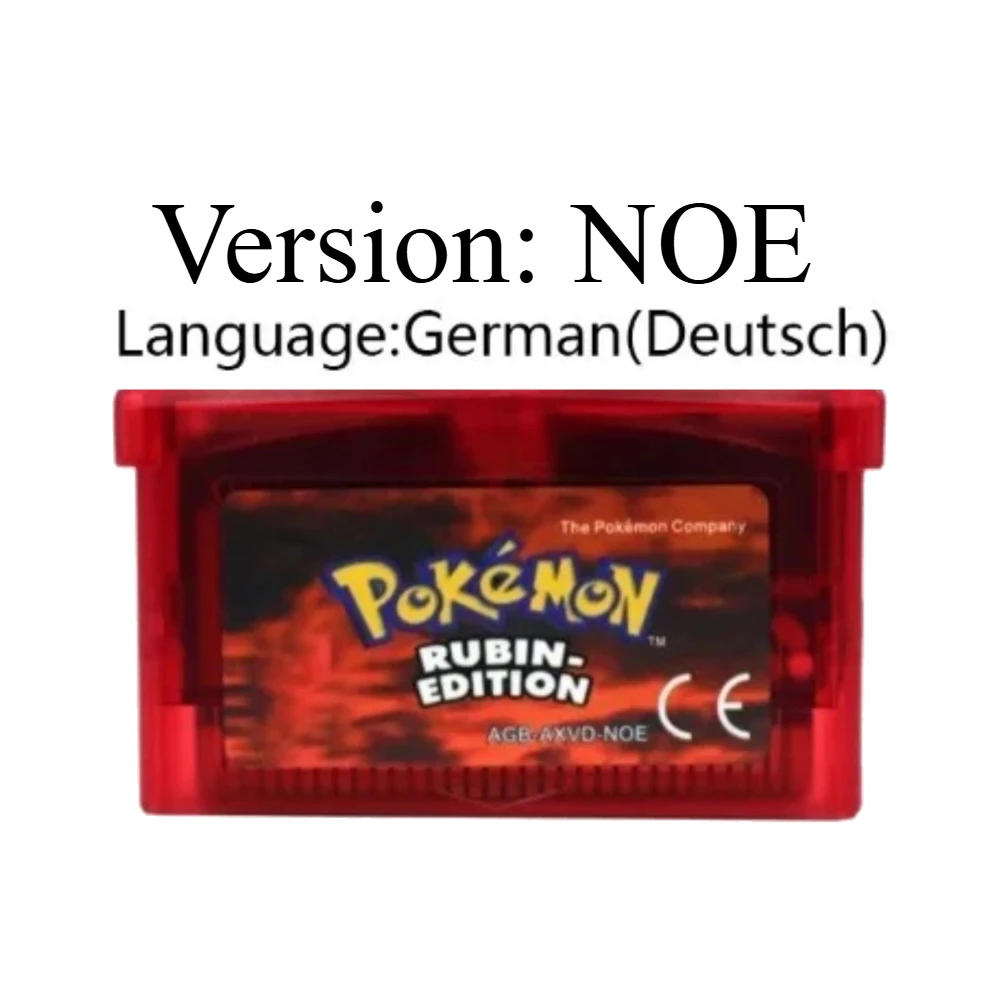 Germany GBA Deutsch Game Pokemon Series 32 Bit Video Game Cartridge Console Card Pokemon Emerald FireRed Ruby LeafGreen Sapphire