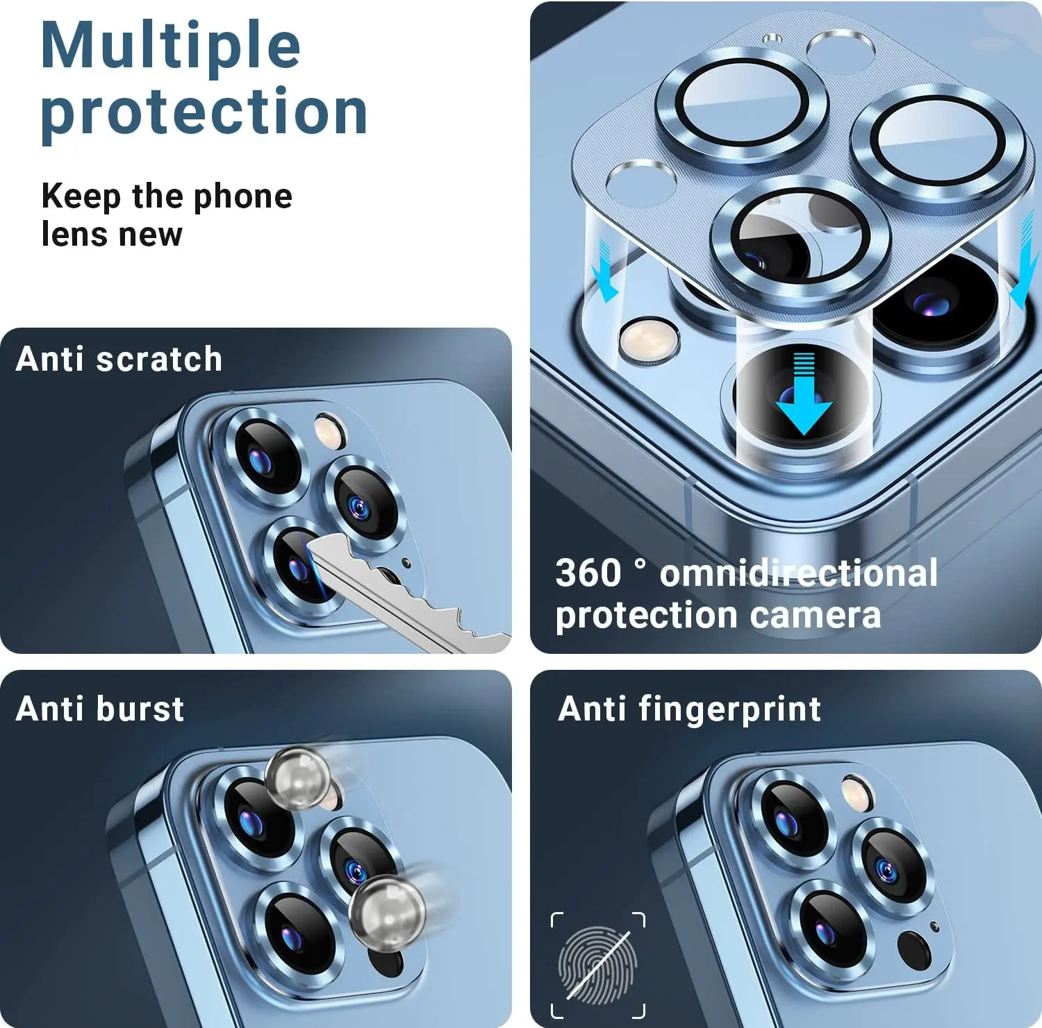 Cubierta protectora de lente de cámara de Metal, accesorio de protección de vidrio templado para iPhone 16, 15 Pro Max, 14, 14Pro, 16Pro, 15Plus
