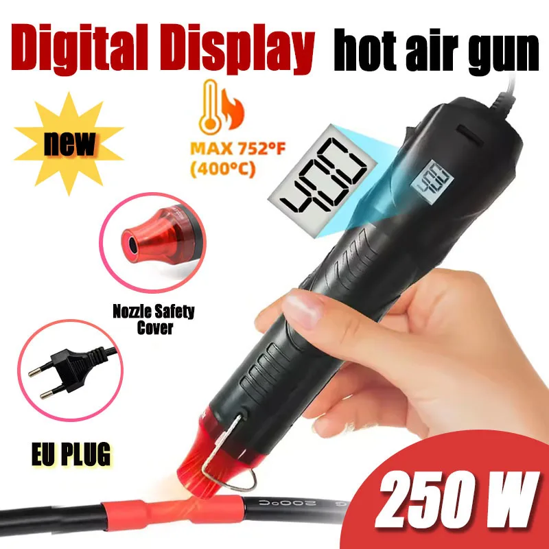 Nueva pistola de aire caliente de 220V con pantalla, pistola de aire caliente de temperatura ajustable para manualidades, estampado, envoltura retráctil, reparación de cables de PVC