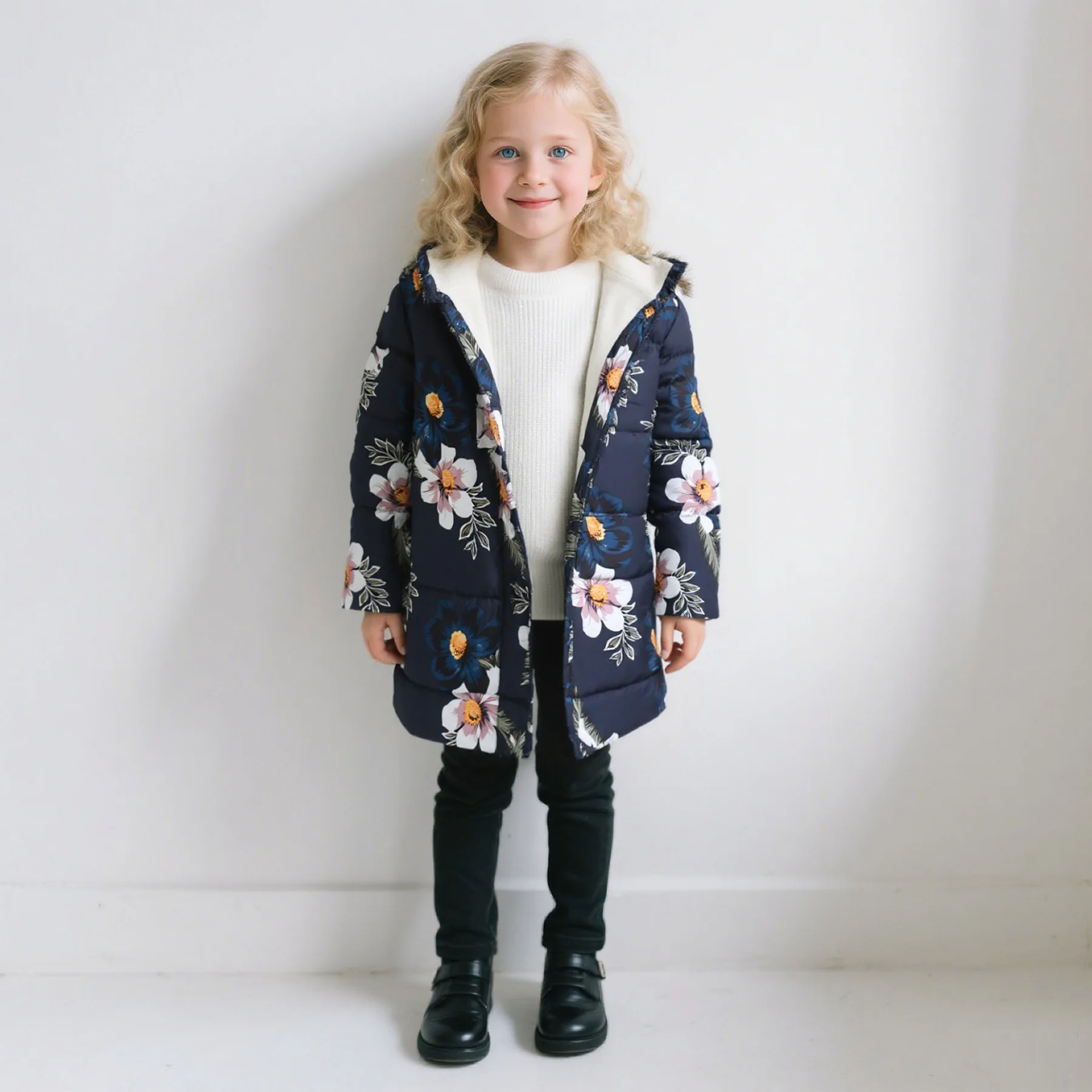 

Winter Baby Girls Cartoon Printed long Jacket Kids Keep Warm Thick Leopard Parkas Coats Children Girls Outerwear Girls Clothes