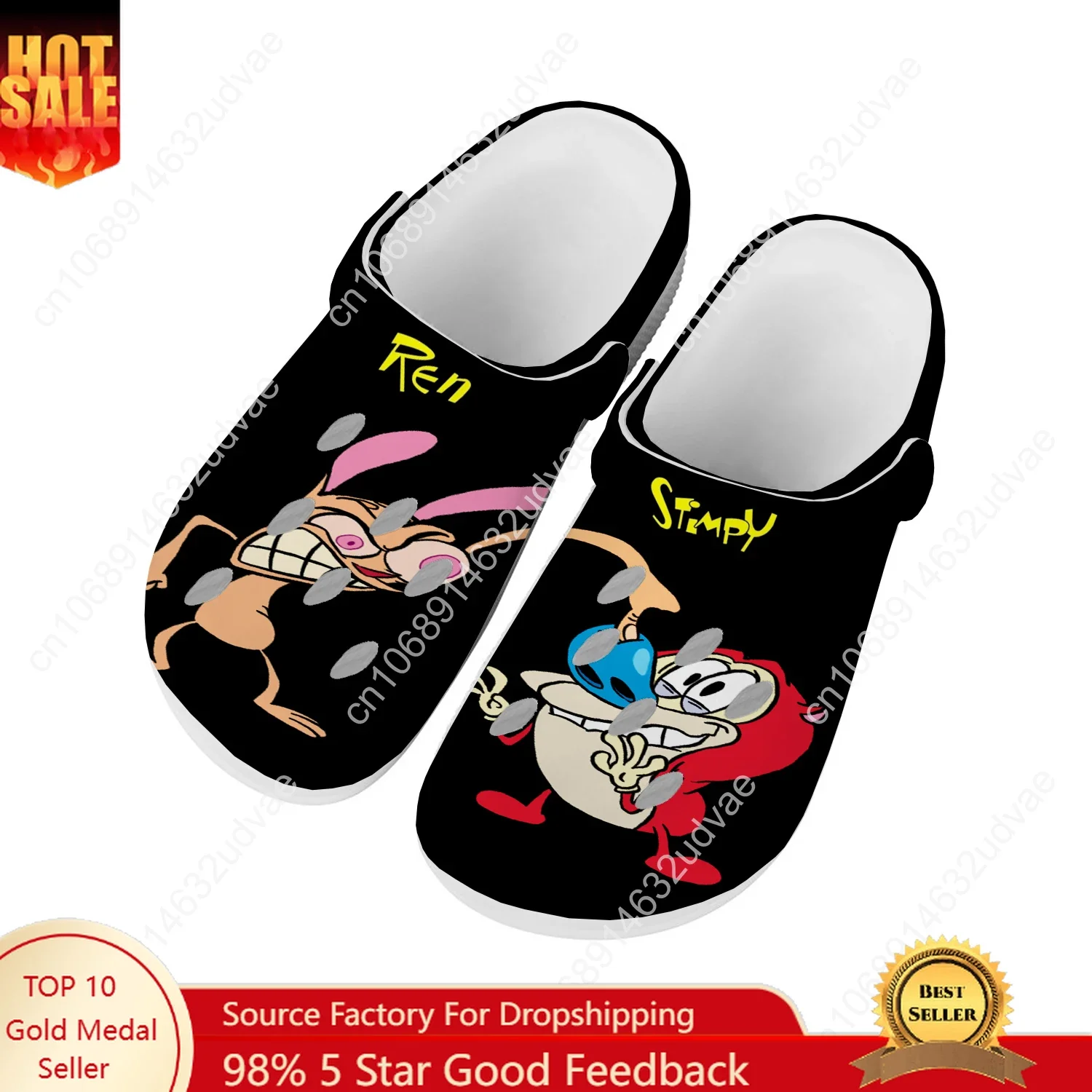 

Ren And Stimpy Water Shoes Mens Womens Comfortable Fashion Home Garden Clogs Customizd Sandals Beach Breathable Hole Slippers