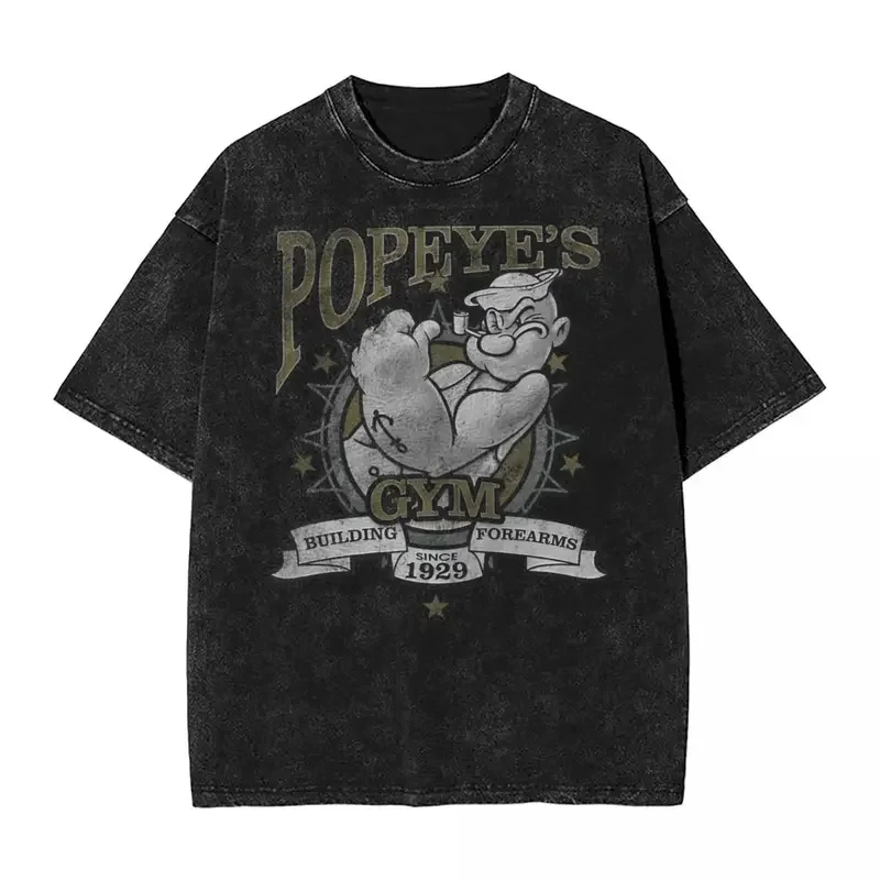 Popeyes Forearms T Shirts Hip Hop Washed Short Sleeve Harajuku T-Shirts Novelty Men Women Tops Streetwear Printed Tee Shirt