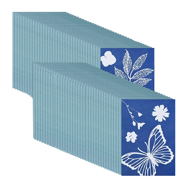 73 Pieces Sun Print Paper Cyanotype Paper Kit, Solar Drawing Paper Sensitivity Sunprint Nature Printing Paper