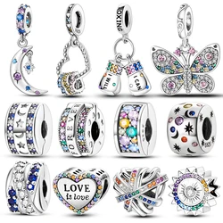 Fit Qikaola 925 Original Bracelet 100% 925 Sterling Silver Shining Colorful Zircon Heart Charms Beads Exquisite DIY Jewelry Gift