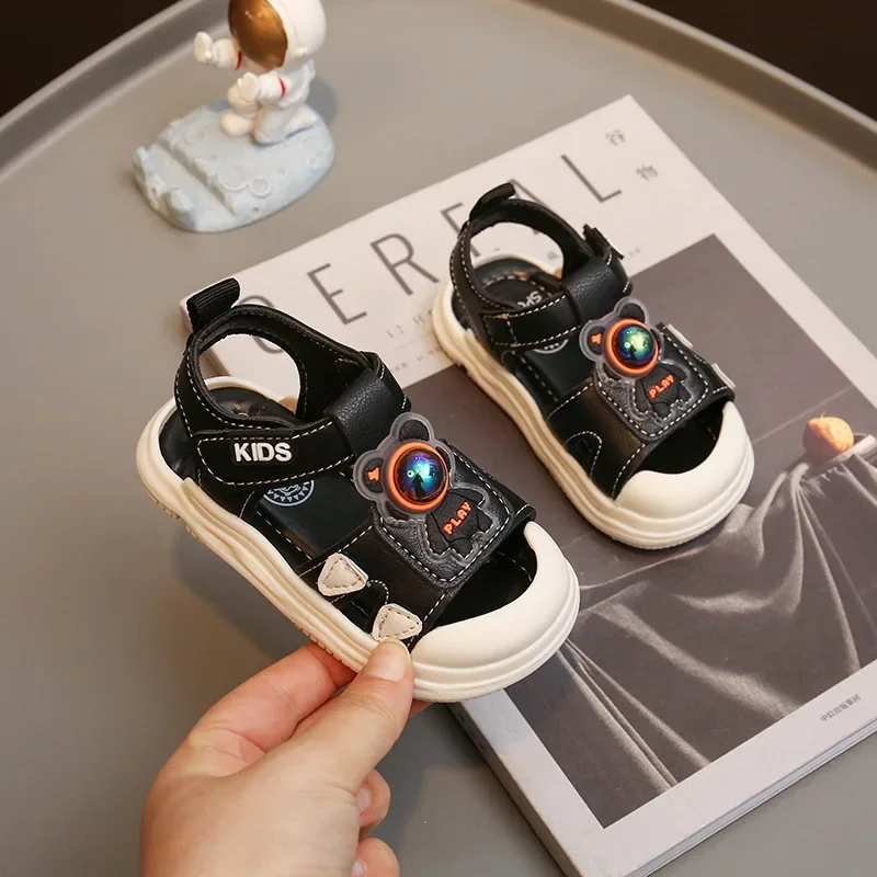 Baby Summer Toes Capped Sandals Cartoon Astronaut Soft Sole Kids Walking Shoes Boy Hook&Loop Casual Beach Shoes for Vacation