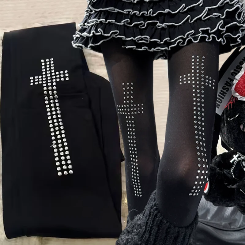 

Субкультура панк круглые колготки с заклепками и крестом y2k новый крест облегающий вид утягивающие чулки праздничный наряд повседневная одежда