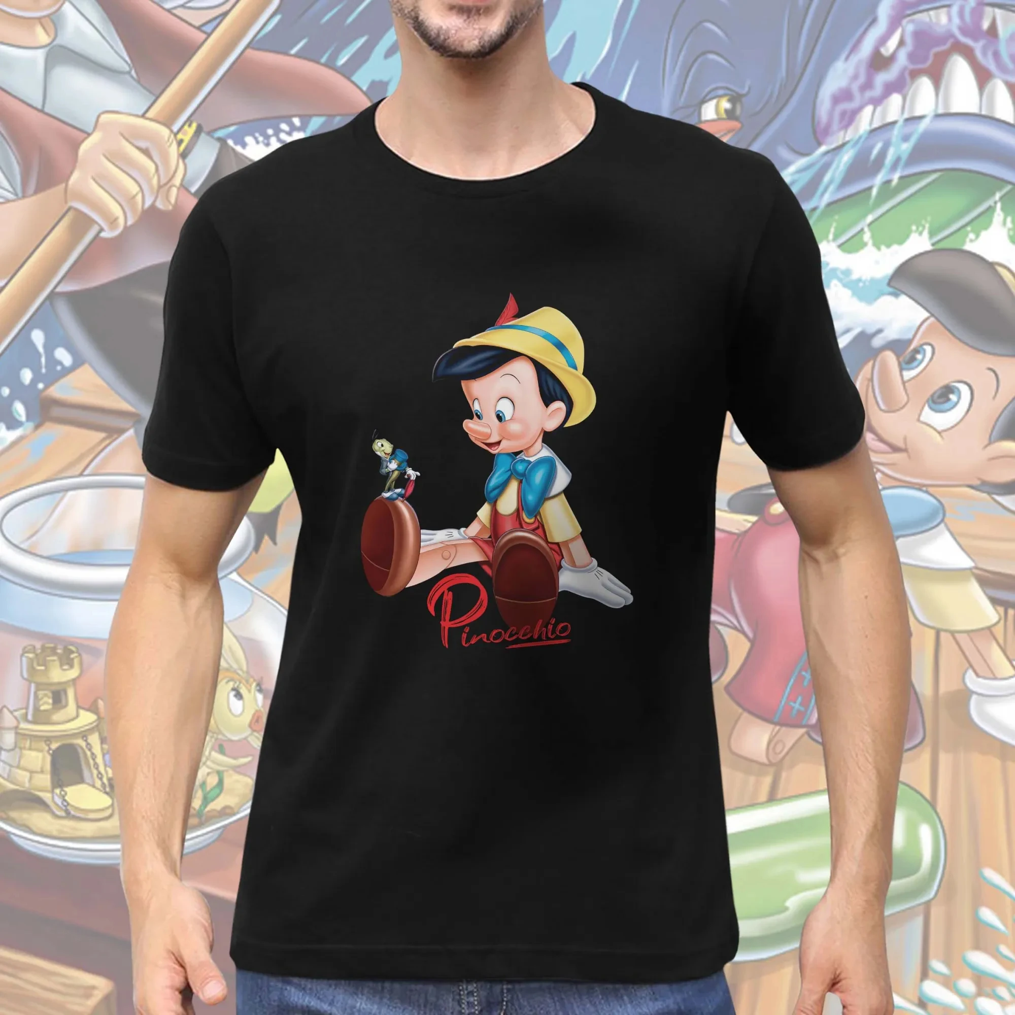 تي شيرت صيفي للرجال بنمط ديزني بينوكيو ملابس ترفيهية يومية وأنشطة موضوعية للجنسين قطن بأكمام قصيرة مقاس كبير #3