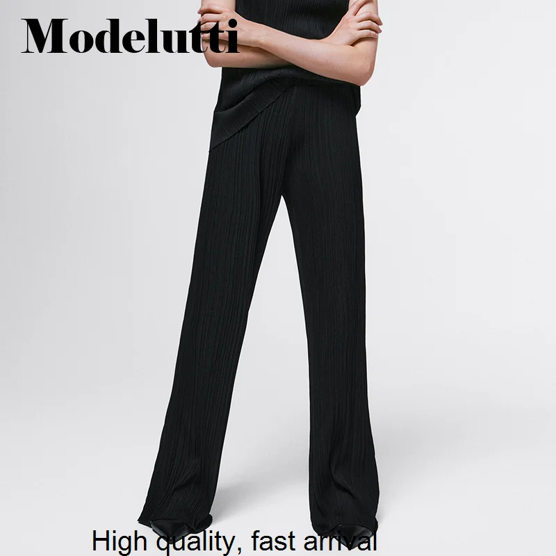 

New Autumn 2023 Winter Fashion Folds Straight Pants Women Solid Wild Trousers Simple Casual Bottoms Female Chic