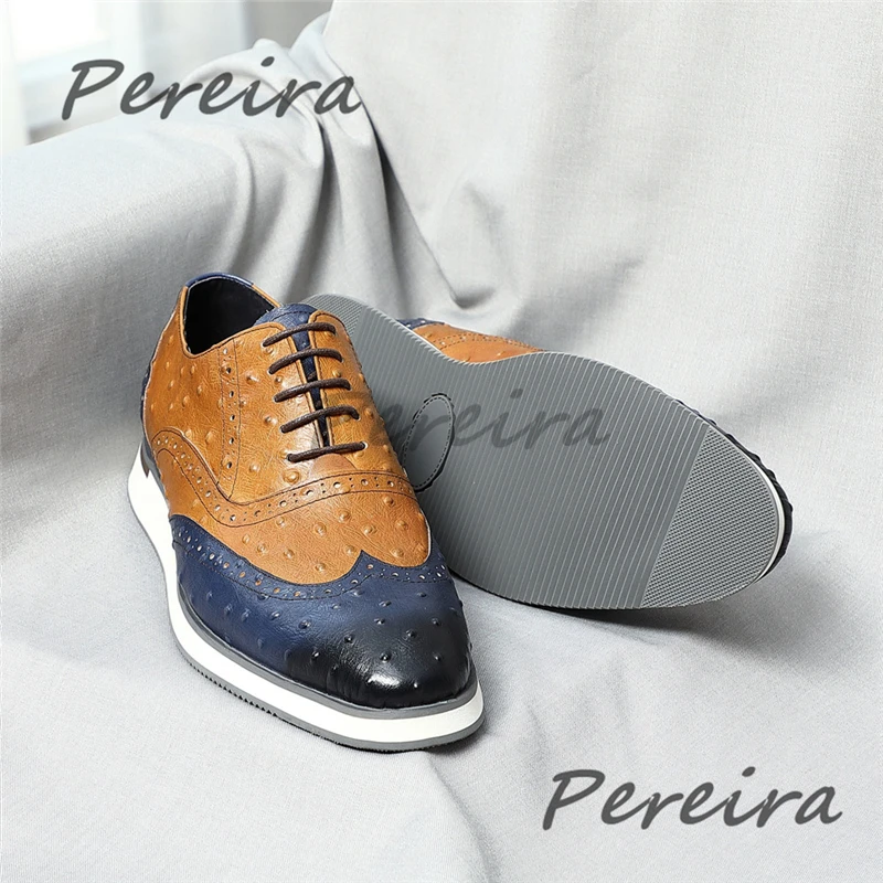 

Classic Retro Handmade Men's Oxfords Ostrich Patterned Embossed Mixed Colors Casual Business Shoes Genuine Leather Dress Shoes
