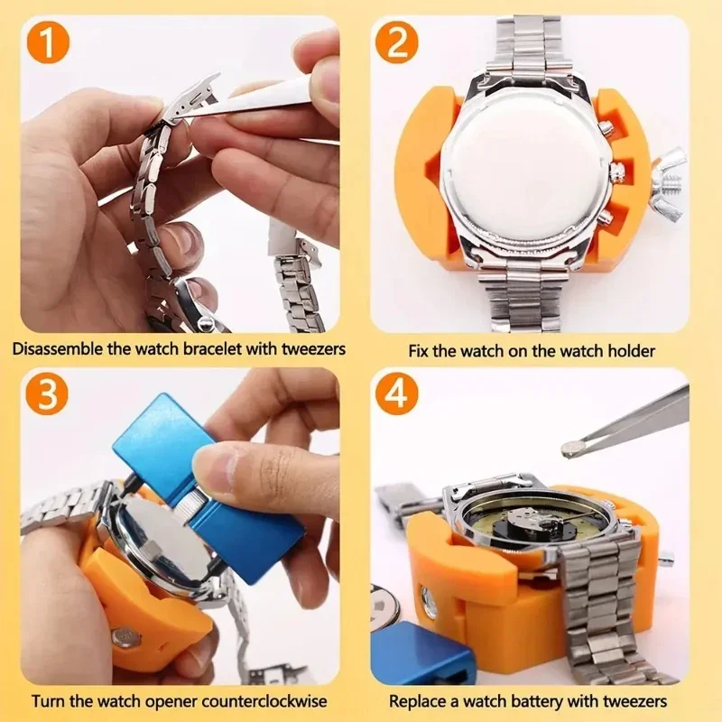 Adjustable Watch Opener, Back Case Tool Press Closer Remover, Wrench Screw Wrench Repair Kits, Watch Battery Remover