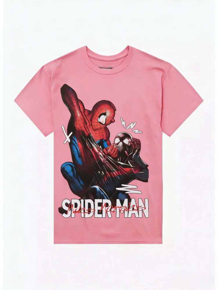 تي شيرت مارفل 2026 موضة جديدة مارفل سبايدر مان مايلز كوميك طباعة موضة عالية الجودة للجنسين بأكمام قصيرة كاجوال مقاس كبير