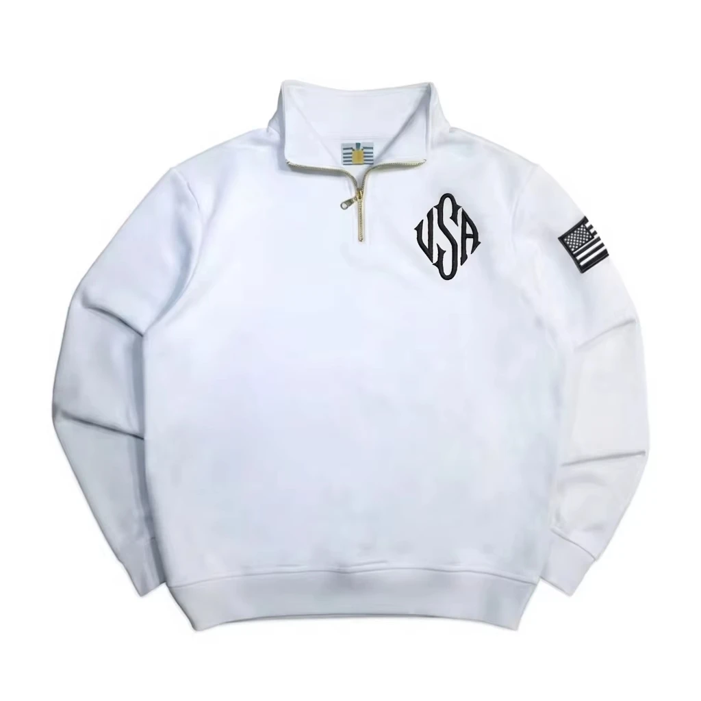 Y2K Marineblaues Sweatshirt mit Viertelreißverschluss, USA-gesticktem Amerika-Flaggen-Patch, Jacke für Männer und Frauen, Vintage Streetwear, Modetrend-Oberteil – Detail 20