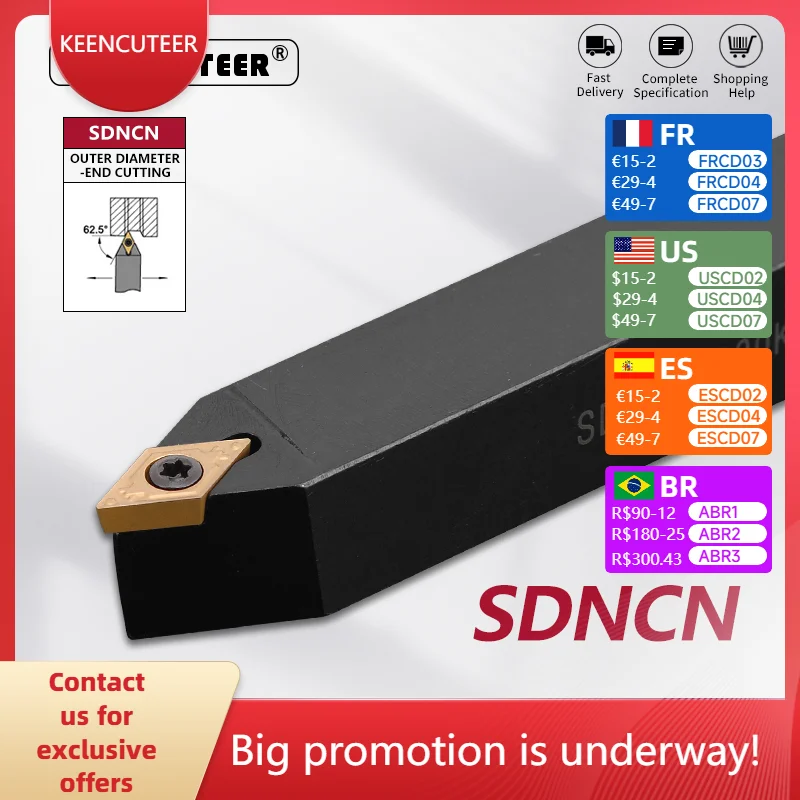 

SDNCN1212 SDNCN1616 SDNCN2020 SDNCN2525 SDNCN3232 External Turning Tool Holder Lathe CNC Cutting Tool Cutter Bar