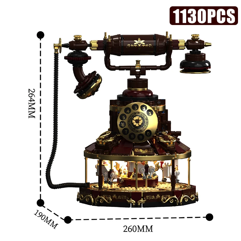 Technische MOC Retro Draaitelefoon met draaiknop Roterende Carrousel Bouwstenen Vintage Klassieke Decoratie Bakstenen Speelgoed voor kinderen Cadeau - afbeelding 1