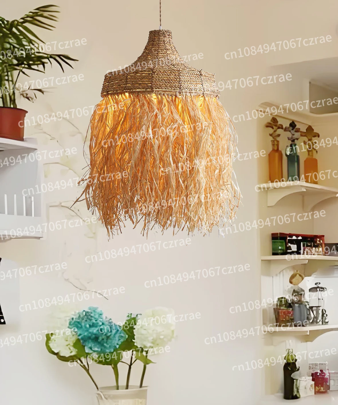 Wabi Sandy Wind Simple Chinese Handmade Environmentally Friendly Bamboo Weaving, Rattan Weaving, Lafite Straw Lampshade