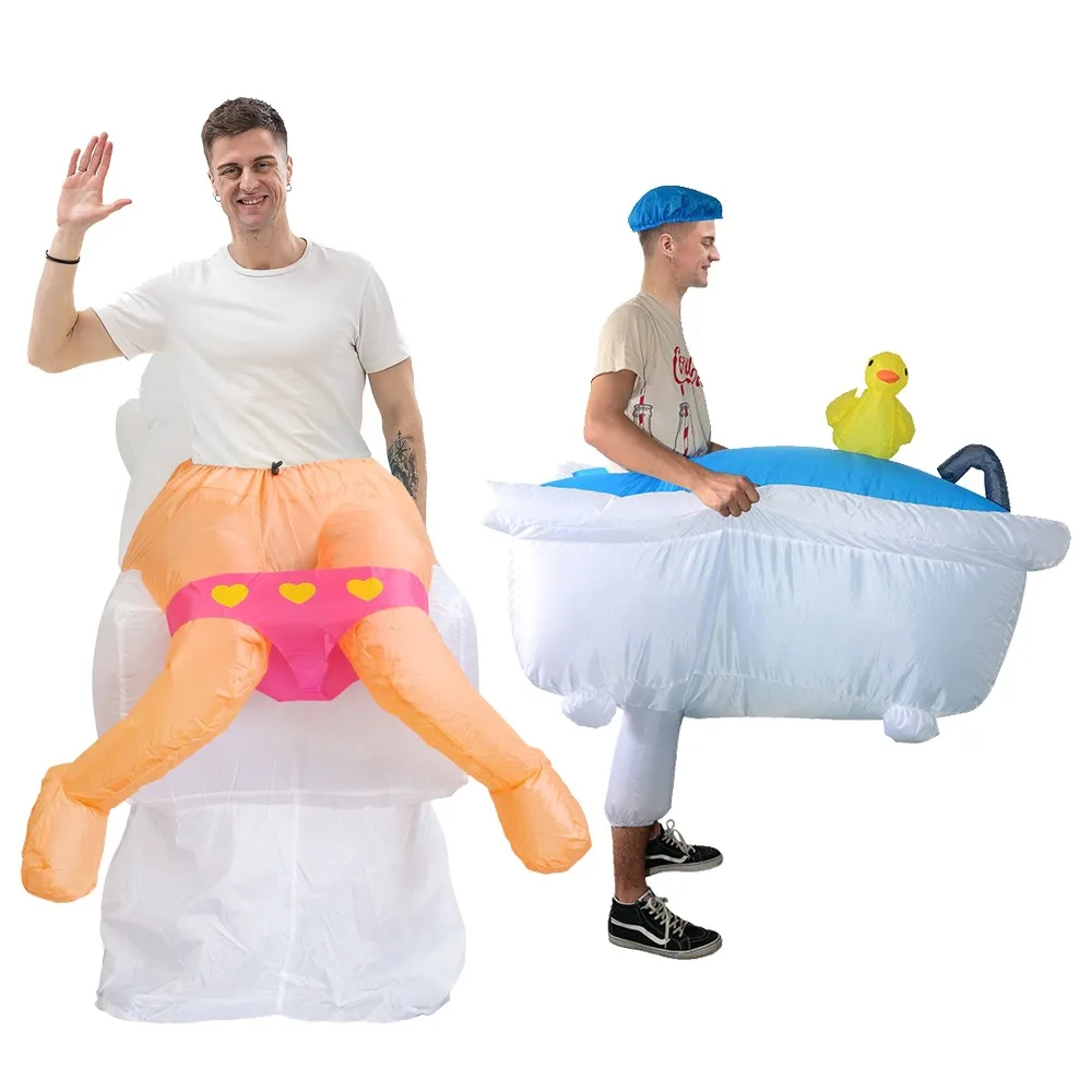 Costume gonflable amusant de dessin animé pour toilettes et baignoire, accessoire de marionnette, costume de fête d'Halloween, costume de leurre du 1er avril