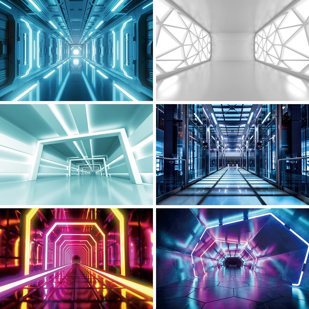 خلفية موضوع الفضاء المستقبلي ثلاثية الأبعاد للخيال العلمي للتصوير الفوتوغرافي المجسم للأحداث التقنية والأفلام خلفية الألعاب لالتقاط الاستوديو