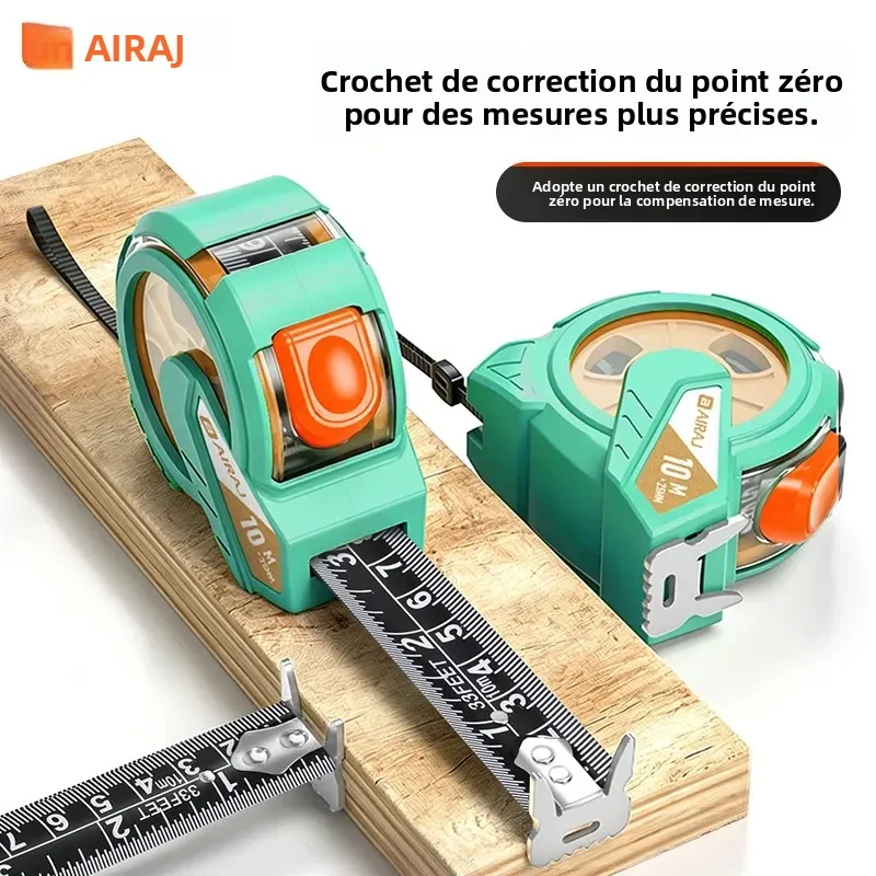 AIRAJ Mètre à ruban autobloquant métrique et impérial 3-10m, lame double face avec boucle en corne, boîtier ABS épaissi, robuste