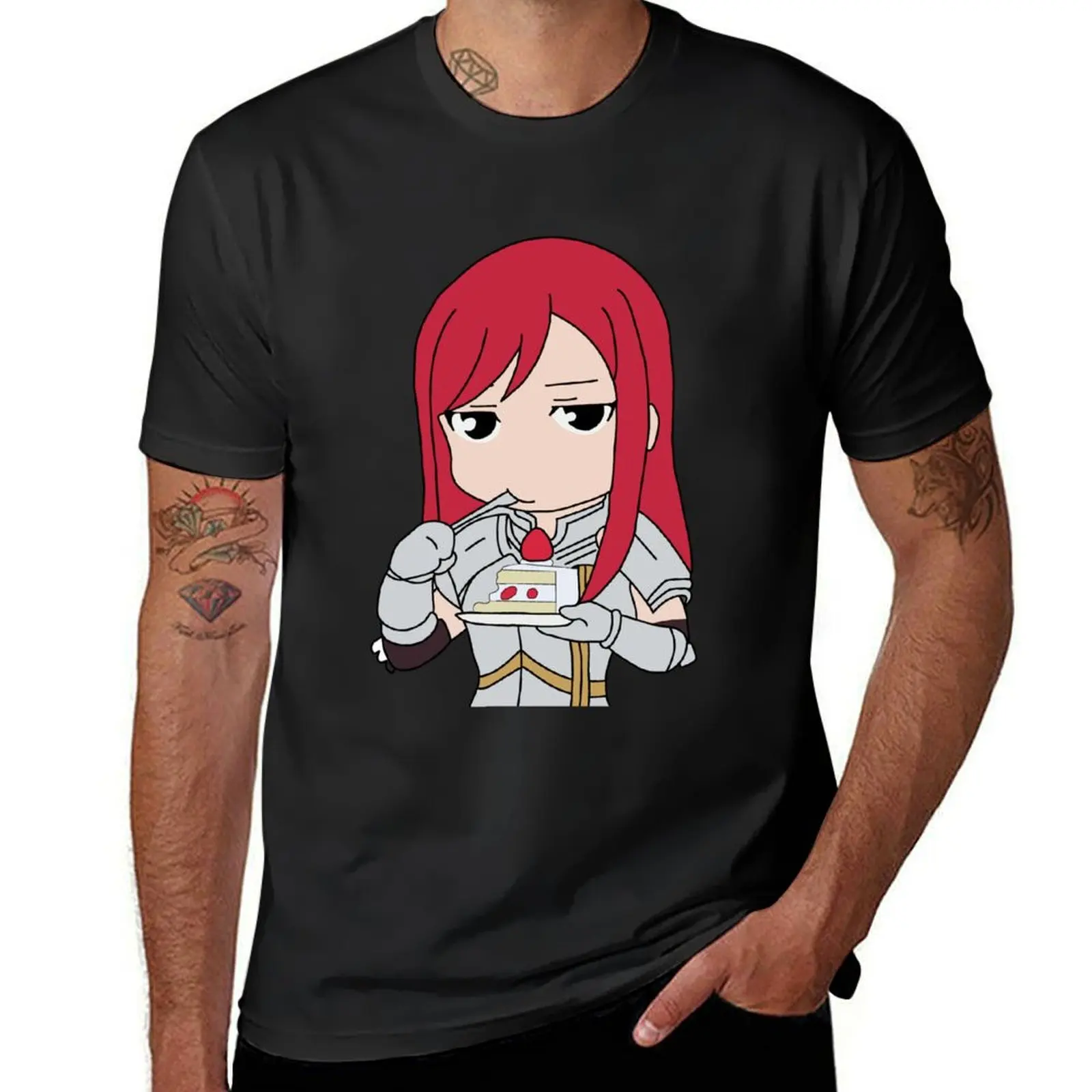 Erza Scarlet eating strawberry cake T-Shirt tops sports fans heavyweights blanks mens t shirt graphic