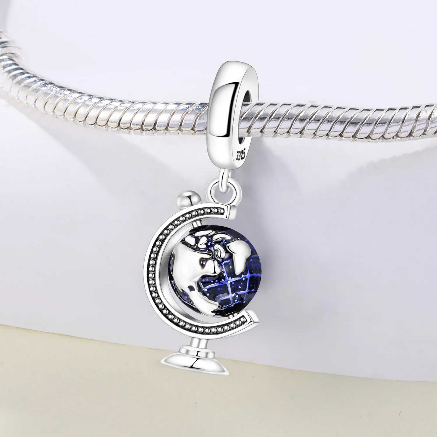 CYCUFF 925 فضة السفر غلوب قلادة الخرز سحر الأصلي للنساء سوار الموضة DIY بها بنفسك عيد ميلاد مجوهرات اكسسوارات #3