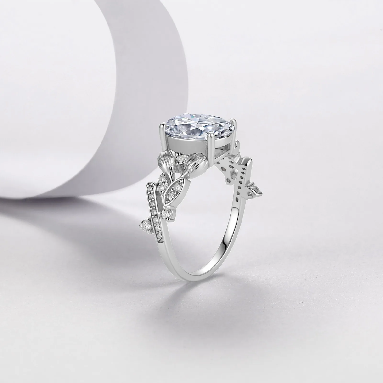 MUSHAN Luxury S925 Sterling Silver 4 Carat Egg-Shaped Full Mozambique Cross-border Closed Silver Ring Women's Wholesale