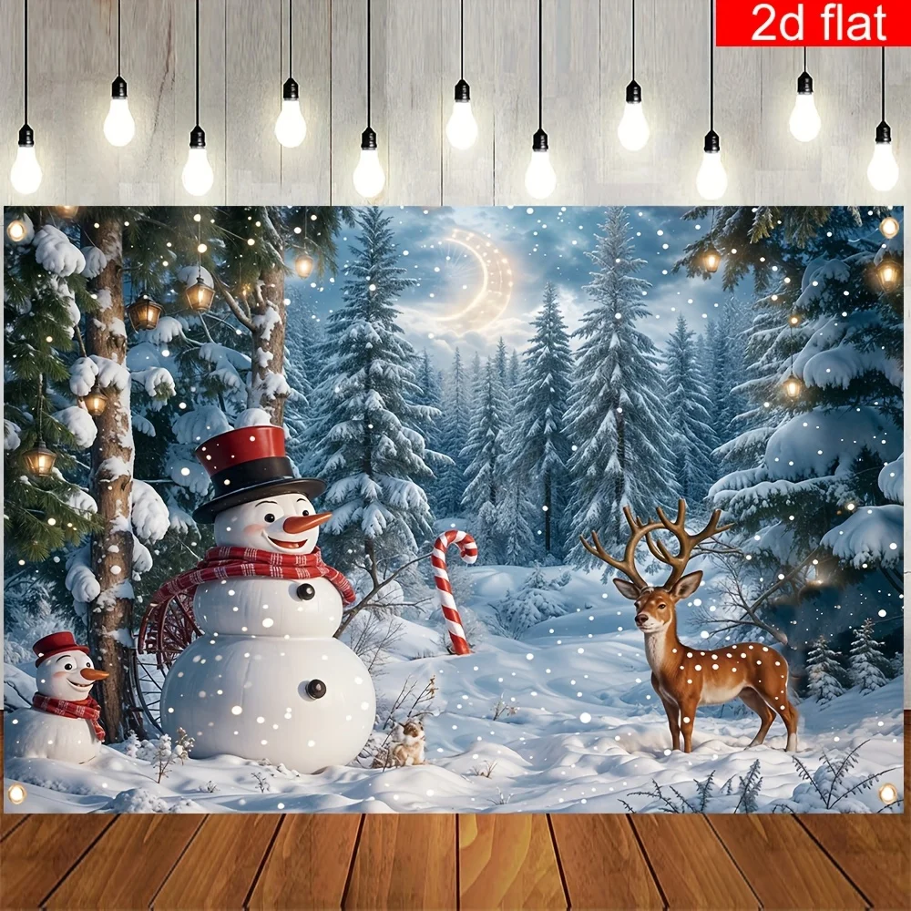2D Flat, 1pc Festive Christmas Snowman & Reindeer Winter Wonderland Banner - Polyester, No Electricity Needed, Ideal for Home &