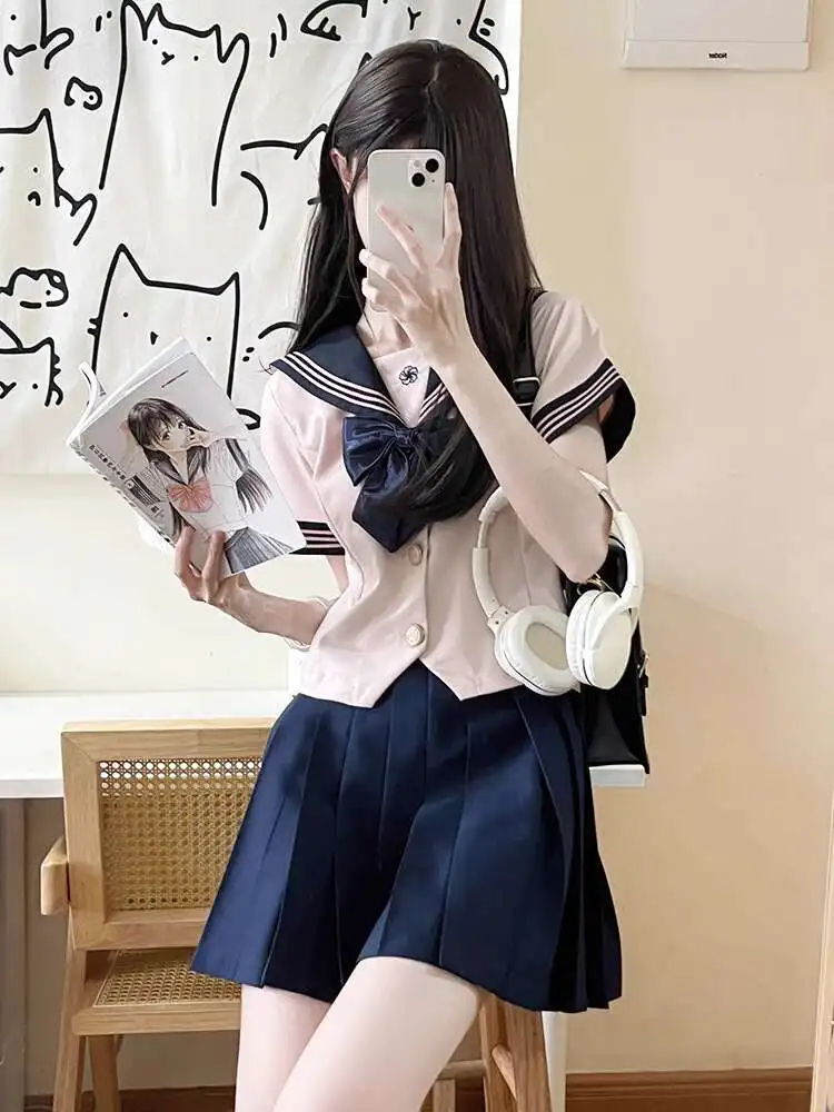 

New Fiesta Carnival Halloween Cos Cosplay JK Sailor Uniform Uniform Tops Academic Atmosphere Suit Pink Blue Cream-colored