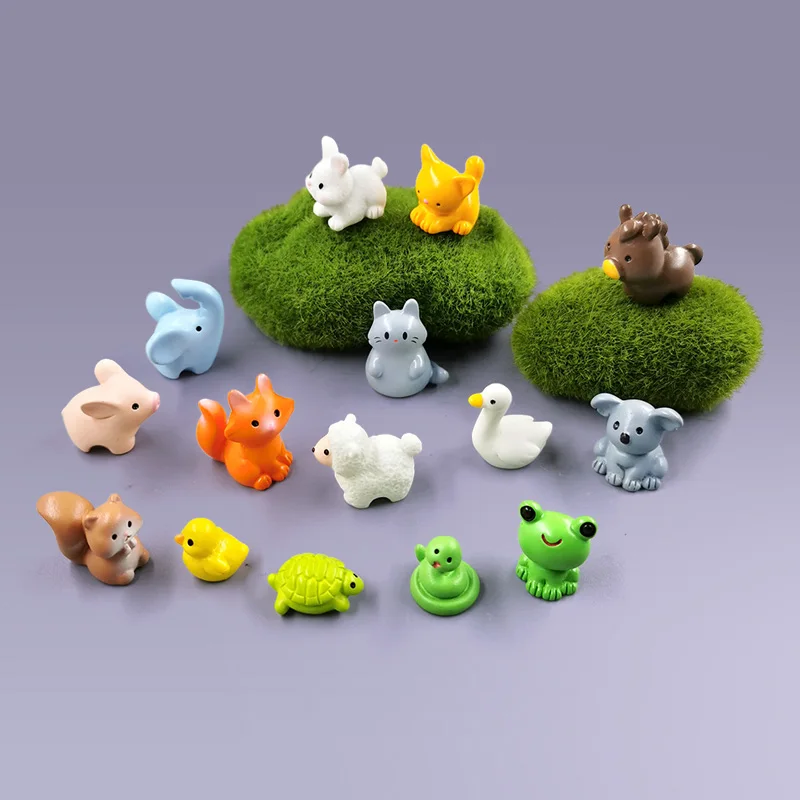 20Pcs Dolphins Whales Dinosaurs Triceratops Fox Rabbit Pig Cat Frog Fish Figurine Miniature Fairy Garden Decoration Accessories