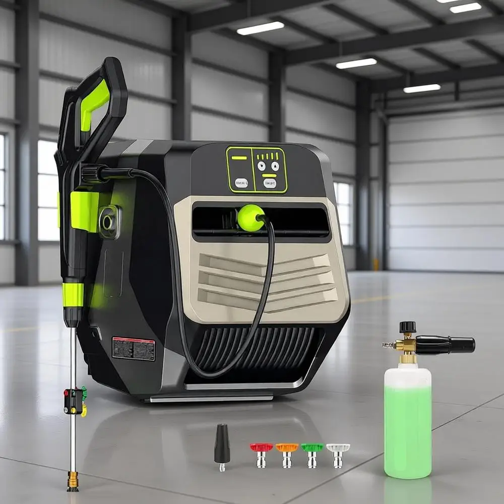 

Настенный аппарат для очистки под давлением 5500 фунтов на кв. дюйм с выдвижным шлангом 66 футов, серебристый