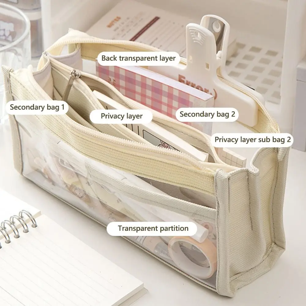 High Value Transparent Pencil Case Triangle Multi-layer Pen Bags Large Capacity Stationery Storage Bags