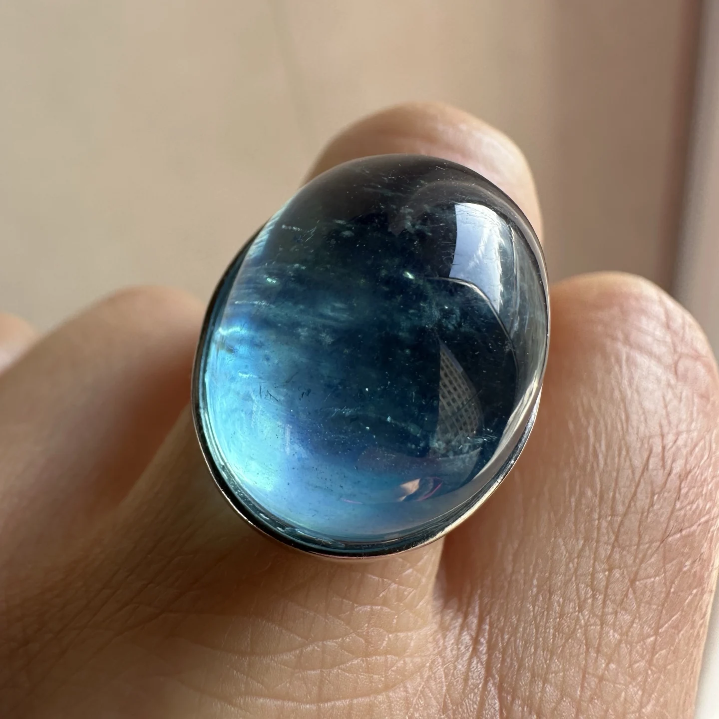 

Natural Blue Aquamarine Ring Adjustable 22.5x17.5x12.8mm Silver Oval Clear Aquamarine Ring Jewelry AAAAAA