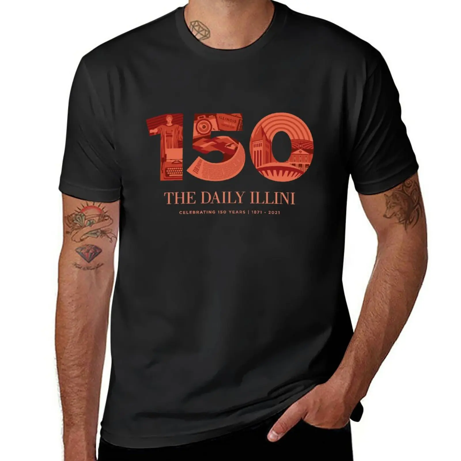 Новая Специальная футболка The ежедневник Illini-150th, черная футболка, топы, мужская одежда с коротким рукавом