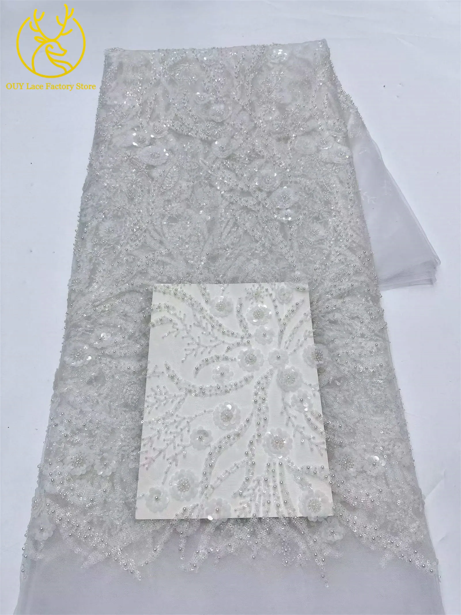 Modischer französischer Perlen-Pailletten-Spitzenstoff 2026 Hochwertiger afrikanischer Mesh-Tüll-Spitzenstoff zum Nähen von Braut- und Hochzeitskleidern – Detail 25