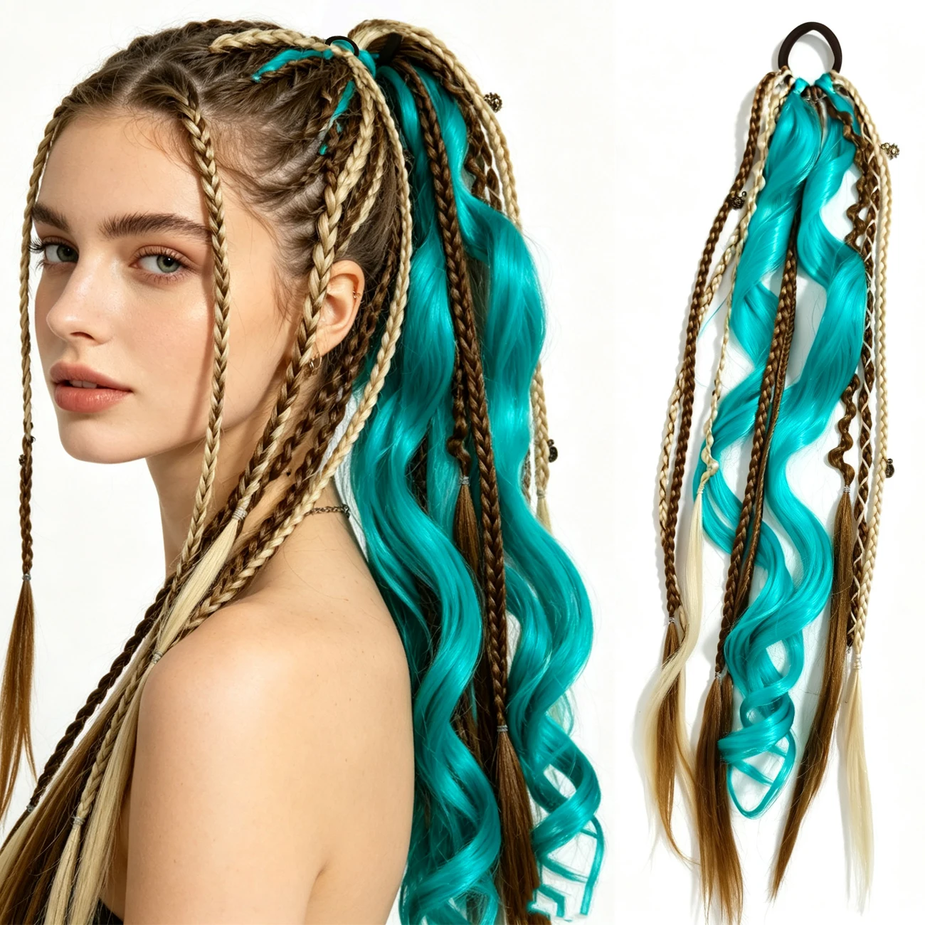 

Elastic Dread Ponytail, 22" Boho Braided Ponytail Extension with Hair Tie,Travel & Casual Styles