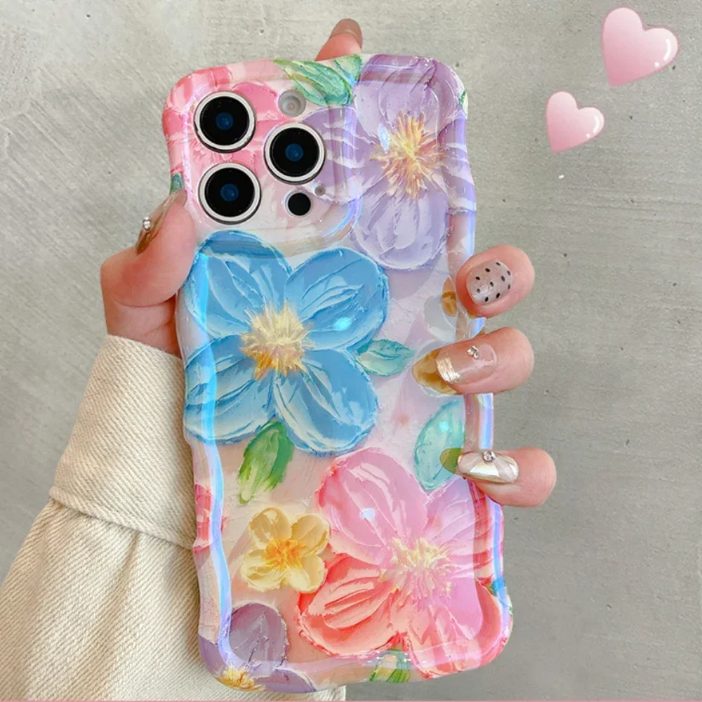 

Luxury Laser Flowers Phone Case For iPhone 11 12 13 14 15 Pro Max 16 Plus 16E SE4 Lens Protection Shockproof Bumper Cover Coque