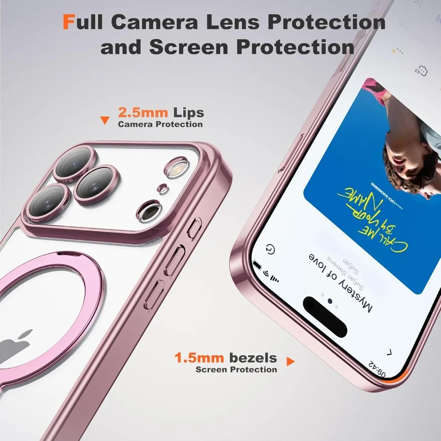 Supporto ad anello magnetico ruotabile a 360° compatibile con la custodia per iPhone 17 Pro con supporto Mag-Safe e protezione completa dell'obiettivo della fotocamera